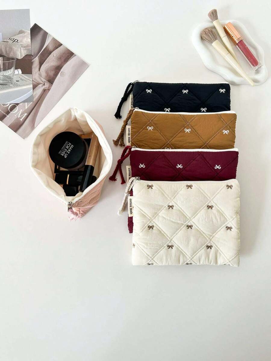 Túi đựng mỹ phẩm họa tiết nơ, túi cầm tay trang điểm thời trang, túi đựng mỹ phẩm đa năng kẻ caro, túi đựng mỹ phẩm thường ngày, túi đựng mỹ phẩm du lịch họa tiết bướm, túi nhỏ chần bông, túi lót du lịch, túi đựng đồ vệ sinh cá nhân, túi đựng mỹ phẩm bằng vải, hộp bút chì trẻ em - Nhiều màu - Xem 1