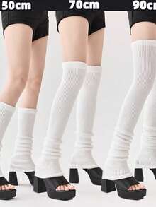 1 Pair Women's Mid-Calf/Knee High Leg Warmers, Y2K Chic Leg Warmers, [50/70/90cm] High Density Extra Long Knitted Elephant Leg Warmers, White/Black, Suitable For Daily Wear, Parties, Dates And Stage Performances - Multicolor - View 4