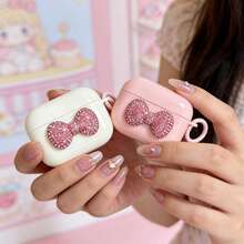 闪亮水钻蝴蝶结苹果手机壳，全覆盖玫瑰粉/奶油白保护套，兼容苹果1/2、Pro、3、Pro 2、4、Pro 3 - 粉紅色 - 查看 1