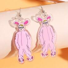 Funny Pink Bunny Suit Acrylic Dangle Earrings, Inspired Holiday Drop Earrings, Quirky Christmas Party Jewelry For Women - A - View 2