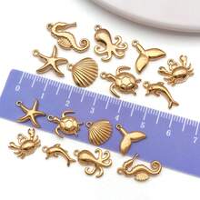 2pcs Gold Summer Ocean Charm Sea Theme Marine Life Charms Starfish Shell Charm Pendant For DIY Christmas Earring Bracelet Jewelry Making Supplies Crafts - Gold - View 5