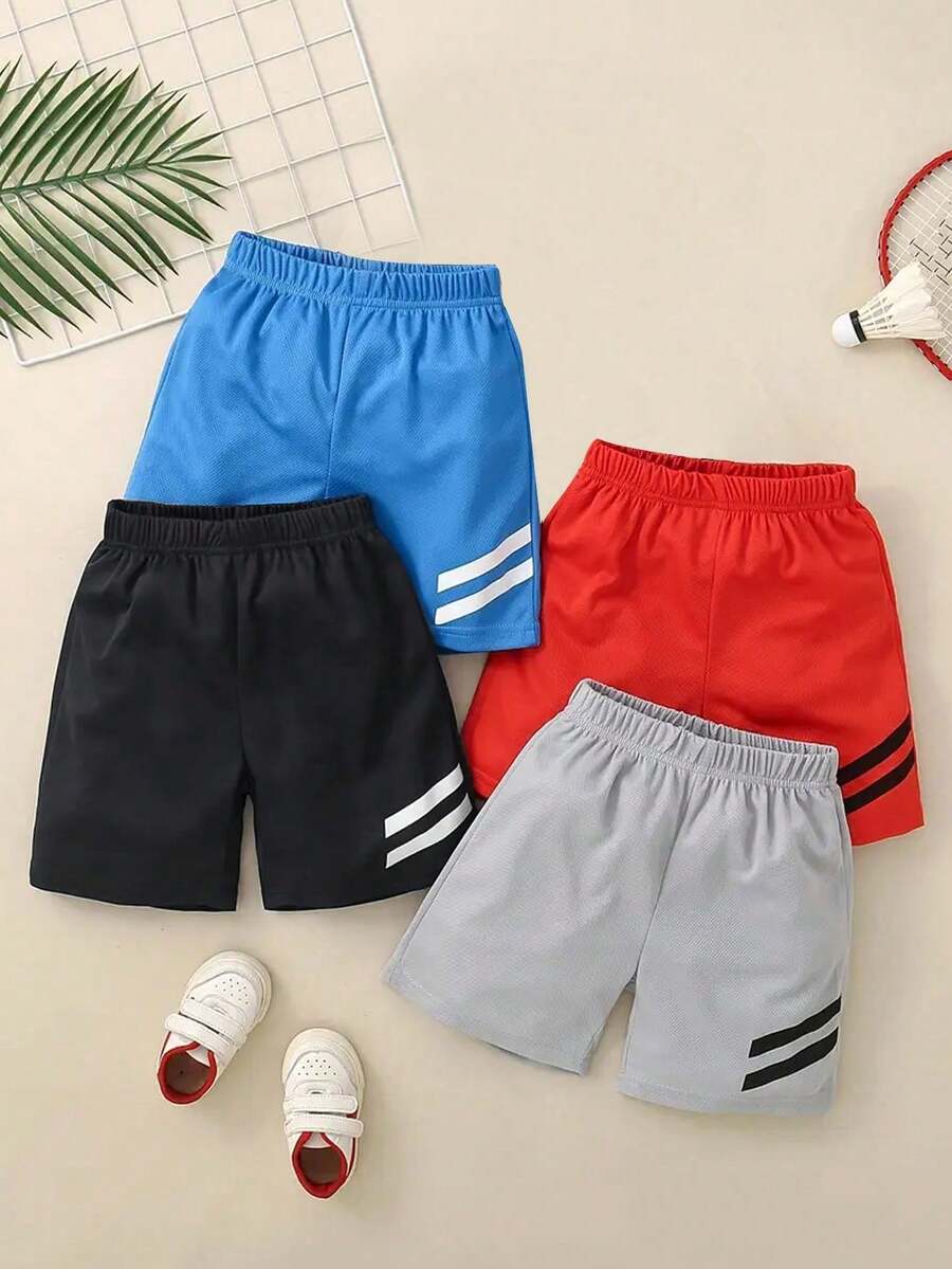 4pcs Boys' Summer Shorts Set, Quick-Dry Breathable Soccer Sports Style Shorts, Suitable For Running, Sports, Casual, Vacation - Multicolor - View 1