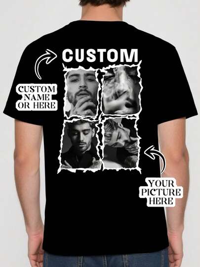Camiseta estilo novio personalizada, impresa con tu foto y texto en la espalda, un regalo único para tu esposo o novio. Elegante, minimalista, casual, discreto, minimalista, diario, ropa masculina distintiva, adecuada para un armario básico, estilo deportivo, estilo básico/urbano masculino - un regalo ideal para novio, familia, amigos, cumpleaños de niños, vacaciones/festivales