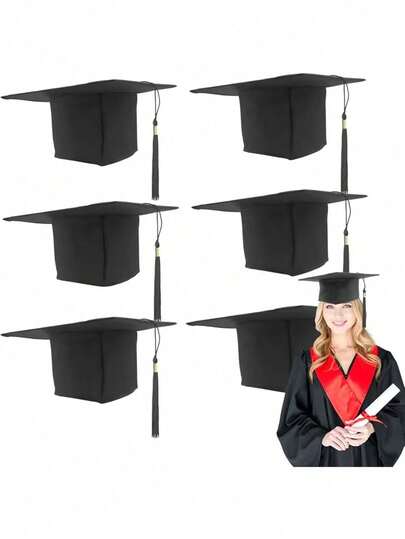 1pc Black Graduation Cap, Unisex Black Mortarboard Hat With Adjustable Headband And Tassel, Suitable For Graduation Students And Party Photo Shoots, Graduation Ceremony