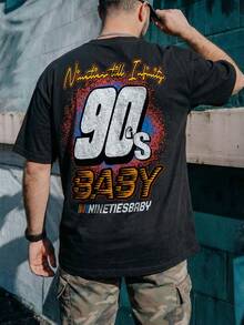 FRACTYR 男士夏季休闲街头服饰 | “90年代宝贝”赛车主题黑色印花T恤 | 必备复古街头风单品 | 圆领短袖上衣 - 黑色 - 查看 2