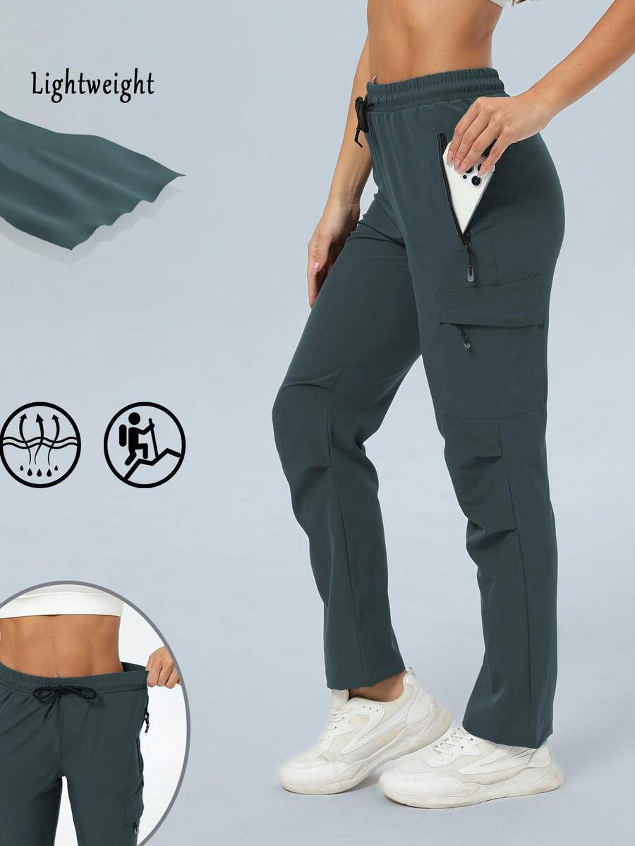 Women Hiking Lightweight Thin Pants Quick Dry Travel Golf Cargo Safari Pants Zipper Pockets Spring - Dusty Blue - View 1