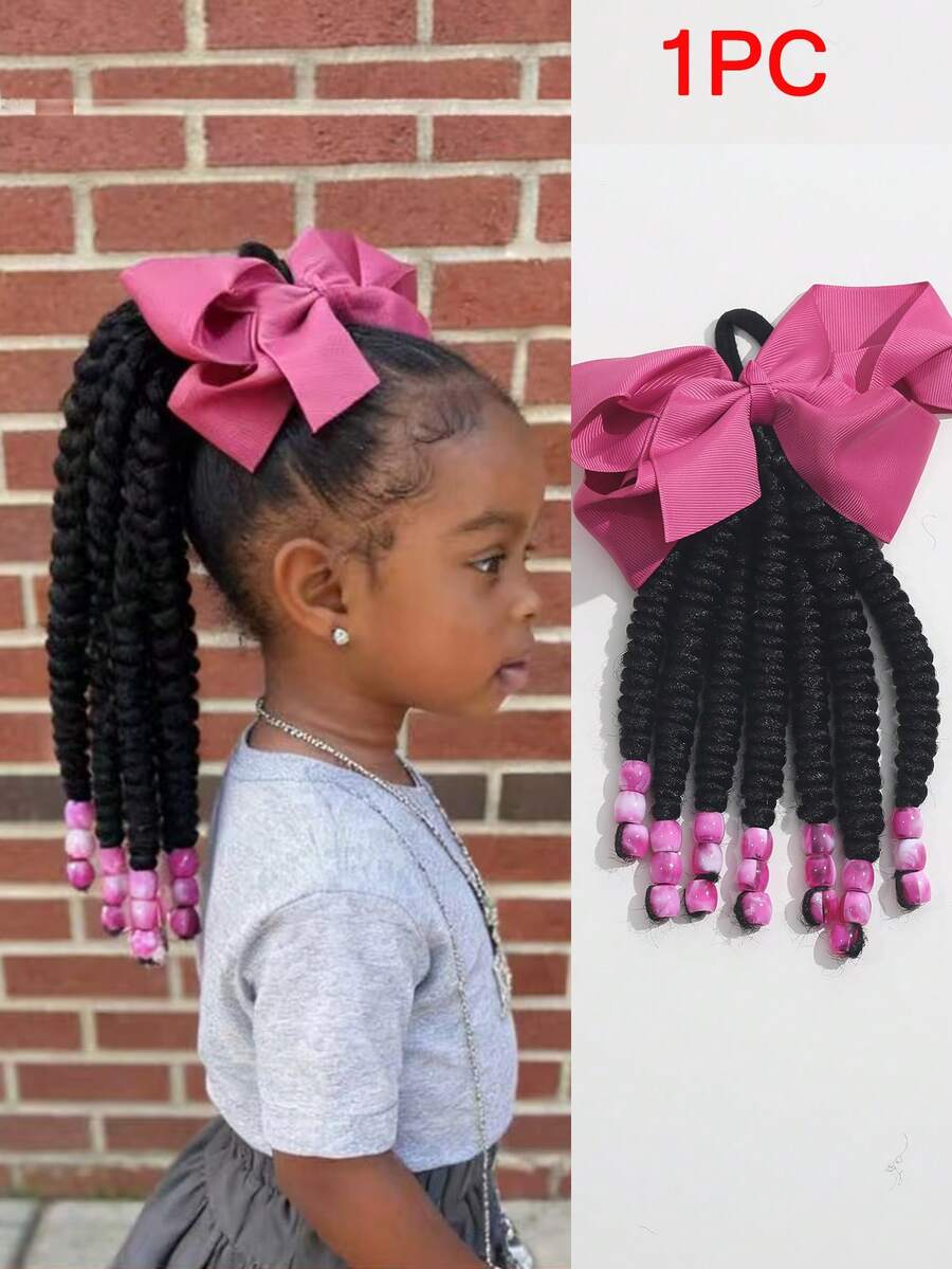 1 Piece 8-Inch Bow Ponytail, Multi-Color Butterfly Clip Braided Ponytail Hair Extensions, Sweet Hairpiece With Elastic Band, Suitable For Girls' Daily Casual And Party Wear.