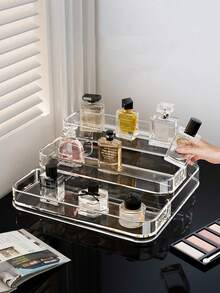 透明塑料化妆品收纳盒，带多个隔层 | 厨房台面收纳盒，可存放香水、护肤品和化妆品 - 耐用的浴室梳妆台收纳盒。 - 彩色 - 查看 4
