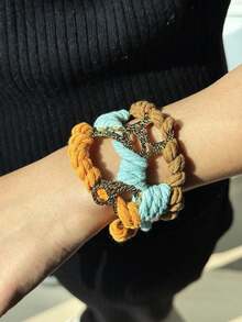 手工彩色绳编夸张树脂海星手链，波西米亚风多色珠子友谊绳手链，适合夏季海滩度假 - 彩色 - 查看 8