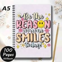 A5 Lined Spiral Notebook With Inspirational Quotes, Vibrant Pink And Yellow Design With Faces And Stars, High-Quality College Ruled Paper Suitable For School, Office, Friends, Teachers, Students, Motivational Journal And Diary, Learning Supplies, Classroom Essential, Fun Stationery, Durable Spiral Binding - Perfect Gift For Easter, Mother's Day - L - View 3