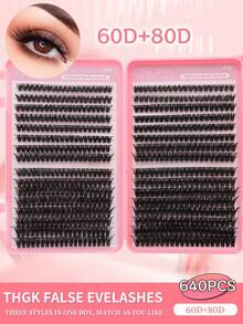 640pcs Eyelash Extensions, D Curl, 60D+80D Curl, 8-16mm, DIY Lash Clusters, Natural Look & Extra Thick & Smart & Super Soft & Ultra Light, Reusable Individual Segment False Eyelashes, Eyelash Extension Kit, Suitable For Beginners, Everyday Use, Wedding, Date, Party, Music Festival, Halloween Lash Clusters,Eye Lash Clusters,Individual Eyelashes,Lashes,Fake Lashes - D - View 1