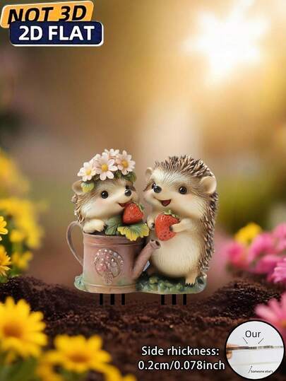 2D Flat, 1pc Cute Hedgehog Garden Stake Sun Catcher Gift - Suitable For Indoor Potted Plants, Bonsai And Lawn, Acrylic Animal Statue Decor - Adorable Hedgehog Strawberry Design, Perfect For Home And Garden Decor, Birthday Occasion, 2D Flat