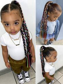 1pc Kids Colorful Braided Ponytail Wig, Heat Resistant Synthetic Hair Extension For Girls - Multicolor - View 5
