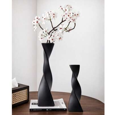 1 chiếc bình hoa bằng nhựa đen xoắn, tác phẩm điêu khắc trang trí nhà hiện đại, phù hợp cho phòng khách, tiền sảnh và tủ TV.