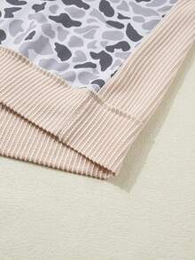 Acelitt Gray Camouflage Print Twisted Texture Patchwork Casual T-Shirt - Grey - View 7