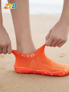 ZVB 情侣透气赤脚水袜，适合游泳、潜水、沙滩、钓鱼。软底女式夏季速干户外水鞋，防滑 - 亮橙色 - 查看 9