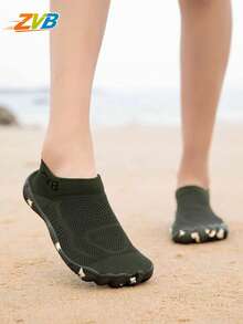 ZVB 情侣水鞋适合赤脚爱好者，软底沙滩鞋，适合游泳、潜水、户外速干夏季凉鞋、钓鱼水鞋，防滑透气 - 軍綠色 - 查看 12