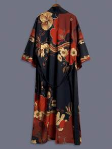 Áo khoác kimono dáng lửng in họa tiết retro, mỏng nhẹ, thích hợp mặc đi dự tiệc thanh lịch, phong cách đường phố thường ngày, phù hợp cho du lịch biển mùa xuân/hè, áo choàng nhẹ, trang phục hóa trang. - màu đen - Xem 4