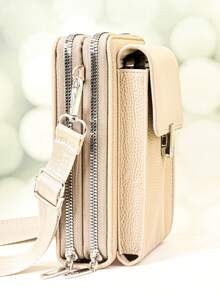 Tas Selempang Baru, Dompet Ponsel Multifungsi Kapasitas Besar dengan Resleting Ganda, Modis, Minimalis Namun Elegan dan Lembut, Cocok untuk Liburan Santai dan Kencan - Aprikot - View 4