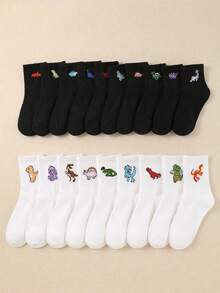 10 Pairs Kids Assorted Dinosaur Embroidered Crew Socks - Multicolor - View 7