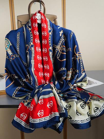 1条奢华印花户外围巾，时尚头巾披肩，新款85*180厘米女士颈巾，四季皆宜