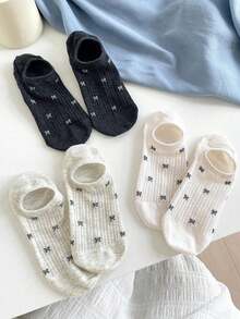 5 Pairs Women's Sweet Bow Minimalist Invisible Boat Socks, Breathable Mesh Socks, Suitable For Spring & Summer - Multicolor - View 6