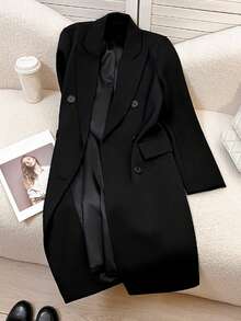 Spring And Autumn Women's Fall Clothes For Women New Black Long Women's Windbreaker Coat, Unique In Shape, With A Lapel And Double-Breasted Design, Is A Loose And Versatile Classic Long Coat For Women. This Elegant And Gorgeous Long Suit Jacket Is Suitable For Big Occasions Such As Dating, Parties, Weddings And Festivals. It Is Also Suitable For A Valentine's Day Date. Wedding Guest Formal Attire,Halloween Costume Saudi National Day Clothes,Party,Going Outspring Outfit Women - Black - View 11