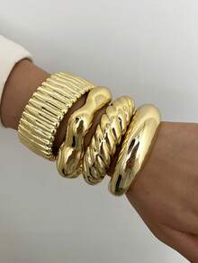 4/1 套装复古简约波浪形亚克力树脂材质手镯，适合女性日常佩戴，可叠戴，是节日送礼的完美之选 - 金色4 - 查看 4