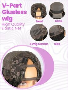 V Part Wig Human Hair Deep Wave Upgrade Glueless U Part Human Hair Wig 180% Density No Leave Out No Sew In Full Machine Made V Part Wig For Women Beginner Friendly Natural Black - Natural Black - View 7