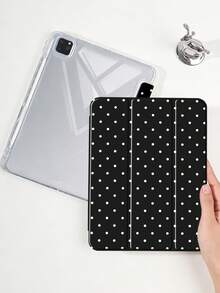 1件全透明壓克力外殼三折平板保護殼，黑色波點彩繪設計，相容 iPad 10th/11th/10.2/10.5/Air4/Air5/10.9/Pro11/Air 11-In.(M2)-2024/Pro 11-In.(M4)-2024/Air 11-Inch (M3) 2025/(A16) 11 Inch 11th Generation 2025 Mini6/Mini7/Air1/Air2/9.7/Air 8(M4)2026(11-Inch) 機型 - 黑色 - 查看 3