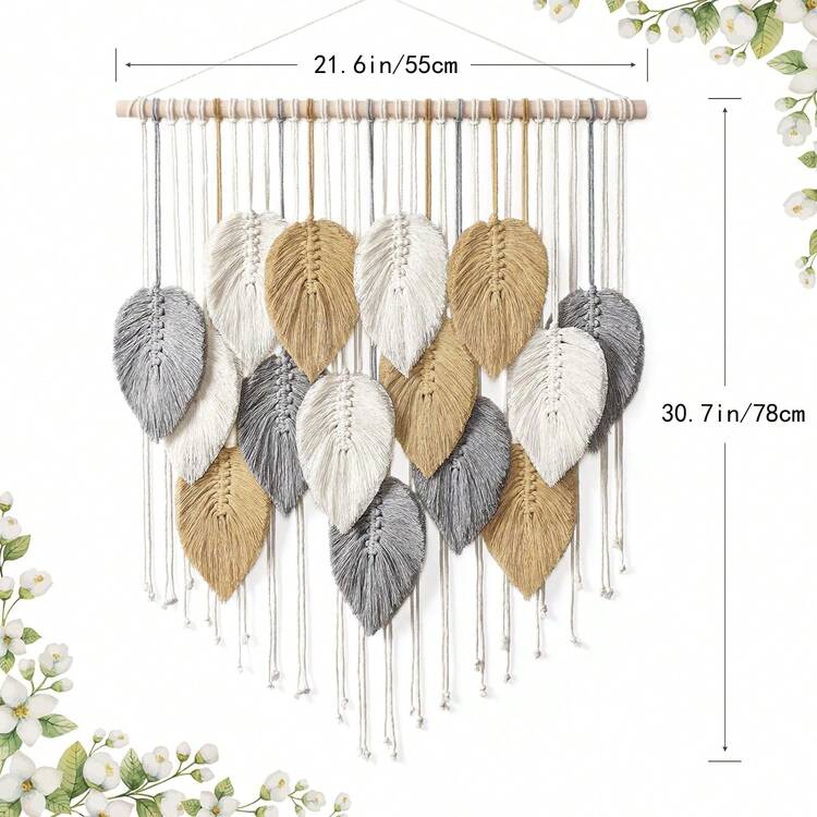 1 pieza Colgante de pared de macramé, tapiz de macramé en forma de corazón hecho a mano en estilo bohemio, decoración de pared tejida, decoración de fondo/cabecera - Multicolor - Añade 17