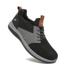 新款春夏男士针织拼接系带休闲鞋，软底防滑透气，百搭日常通勤运动鞋 - 黑色 - 查看 11