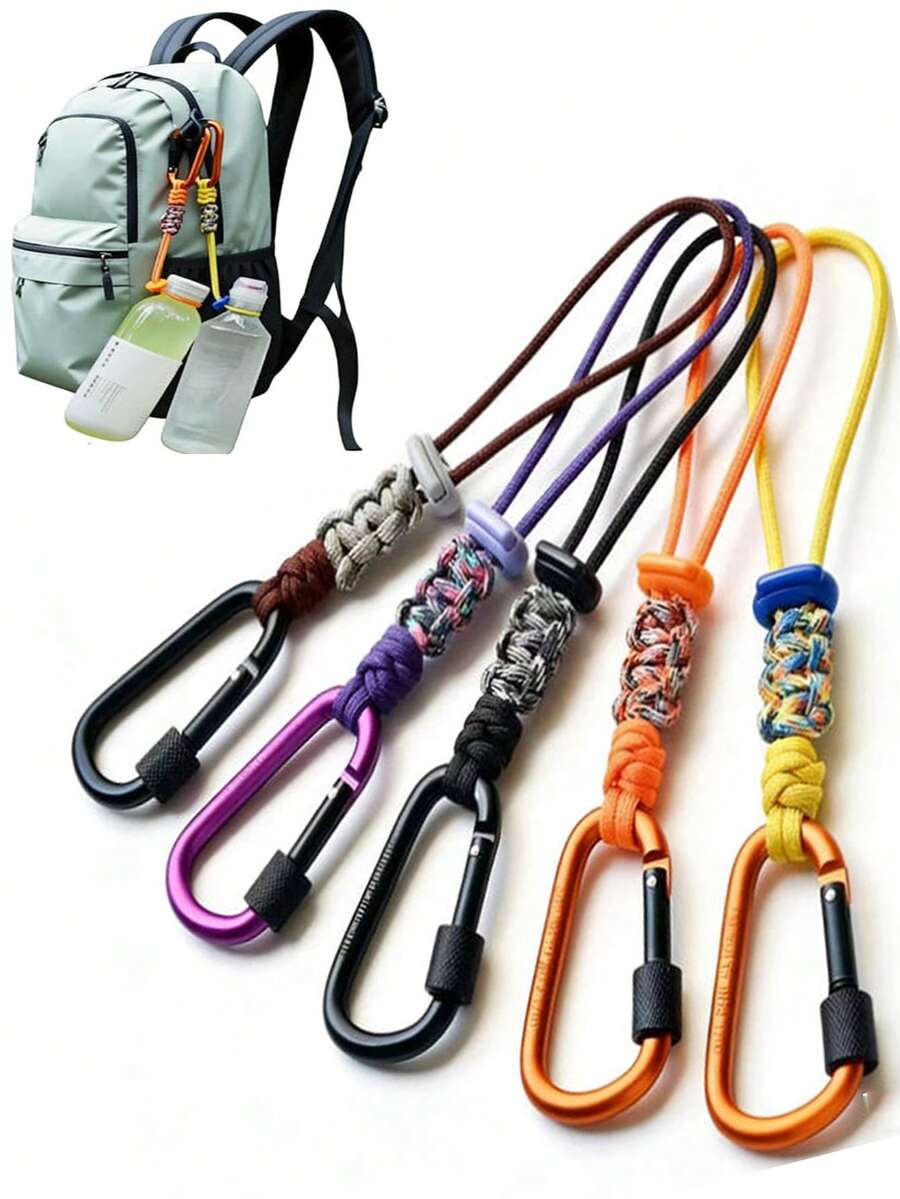 1pc Portable Water Bottle Holder With Strap, Backpack Keychain Accessory, Essential For Travel & Hiking, Water Bottle Clip, Keychain, Aluminum Alloy Hook, Hanging Strap - Multicolor - View 1