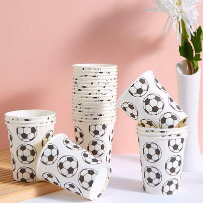 12/24个一次性纸杯，白色足球主题纸杯，冷饮杯，适用于生日派对、家庭聚会、野餐和派对装饰