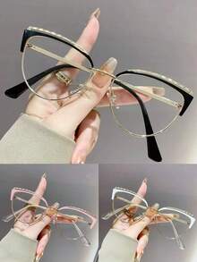 1/2/3 Pcs Women Metal Frame Cat Eye Fashion Eyeglasses Frame, Suitable For Daily Reading And Commuting - Multicolor - View 6