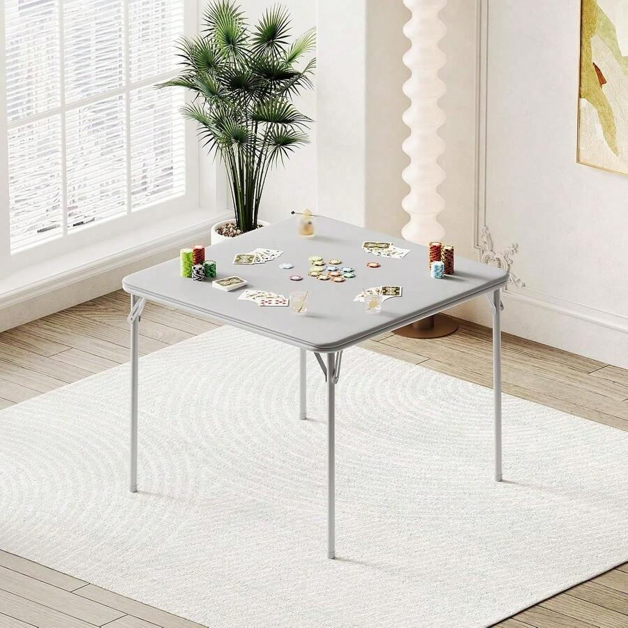 Mesa de tarjeta plegable, mesa plegable ligera portátil para uso interior al aire libre, comedor, camping, fiestas - Gris - Ver 1