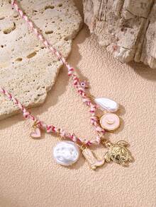 1pc Bohemian Beach Ocean Style Handmade Woven Pendant Necklace, Suitable For Girls Daily And Vacation - Multicolor - View 3