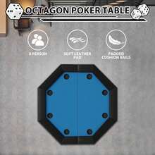 Mesa plegable de póquer octágono con almohadilla antideslizante y diseño plegable de Texas, soportes de copa de plástico/acero inoxidable para 8 jugadores, mesa plegable de blackjack ideal para fiestas en casa y noches de cartas - vaso de plástico azul - Ver 6
