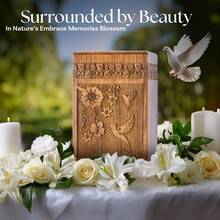 Handcarved Wooden Cremation Urn For Human Ashes - Tree Of Life Design, 250 Lbs Capacity, Suitable For Adult Men And Women - Decorative Funeral Urn Box And Casket - Hummingbird-rosewood - View 5