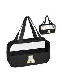 1个多功能PVC洗漱包，透明PVC化妆包，大容量化妆包，DIY字母设计化妆包，防水旅行收纳包，简约字母贴布旅行化妆包，适用于化妆品、香水，适合海滩、学校、浴室、节日、母亲节、圣诞节等场合，是送给妈妈、家人、朋友的绝佳礼物。化妆包、化妆品收纳包、化妆品收纳袋、化妆包、洗漱包、旅行洗漱包、度假必备品、女性旅行礼物 - 彩色 - 查看 16