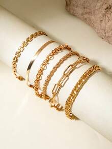 imoli 6pcs/Set Fashion Minimalist Basic Summer Flat Snake Chain Bracelet Set, Suitable For Women As Beach Holiday, Gathering With Friends, Daily Wear Jewelry Gift - 30757-bra-g - View 7