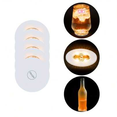 Warm Light LED Light Up Coasters For Drinks & Bottles, Luminous Bottle Stickers For Home Bar, Club, Wedding & Party Decor