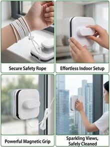Double-Sided Magnetic Window Cleaner, High-Rise Window Magnetic Glass Cleaner With Safety Rope, Single-Handed Window Washing Tool, Double-Layer Glass Window Cleaner, Thick Glass Magnetic Window Cleaner, Stainless Window Cleaning Brush, Household Window Cleaning Tool - A - View 5