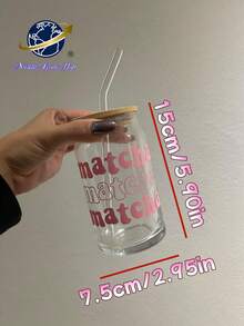 一套粉色字母冰抹茶咖啡玻璃吸管杯，带盖和吸管，玻璃吸管杯饮具 - 彩色 - 查看 4