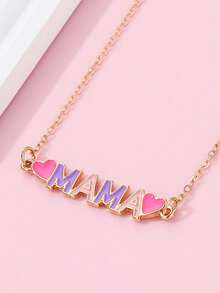 1 pieza Elegante y de moda collar colgante de esmalte con la letra "MAMA" en forma de corazón, adecuado como regalo del Día de la Madre, para uso diario - Multicolor - Ver 2
