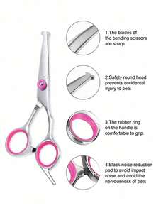 6-In-1 Professional Pet Grooming Scissors Set, Includes Curved Scissors And Stainless Steel Comb, Right-Handed Pet Haircut Tool Kit, Suitable For Dogs And Cats - Black - View 3