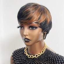 Ombre Synthetic Short Straight Bob Wig With Bangs For Women - Two-Tone - View 3