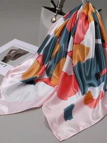 Imitation Silk Elegant Artistic Lotus Pattern Printed Women's Square Scarf Casual Sun Protection Headscarf Scarf - Coral Pink - View 2