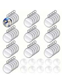 20pcs Stainless Steel Gemstone Base Set, Stainless Steel Round Crystal And Gemstone Base Set, Convex Embedded Tray Pendant, Suitable For DIY Necklace, Earring, Bracelet Pendant, Suitable For Making Holiday Party Gifts, Wedding Season Accessories, Adult Craft Materials, Making Summer Beach Holiday Accessories, Perfect Jewelry Making Materials - Silver - View 8