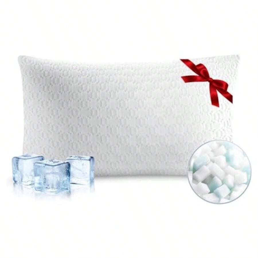 Sophia and William - Almohada de espuma viscoelástica triturada para dolor de cuello y hombros almohadas de enfriamiento ajustables funda de almohada de doble cara tamaño Queen - Blanco - Ver 1